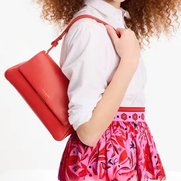 Kate Spade Grace Convertible Shoulder Bag Red Leather Small Flap Shoulder Bag - Picture 3 of 15